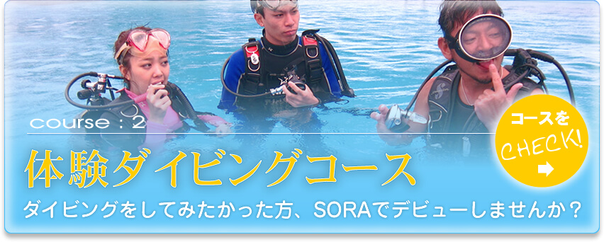【course:2】体験ダイビングコース～ダイビングをしてみたかった方、SORAでデビューしませんか？～コースをCHECK！